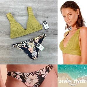 ☀️RIP CURL☀️ PREMIUM SURF DEEP V PARADISE CALLING CHEEKY BIKINI SET